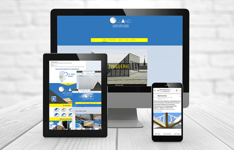 Olland SAS - couverture - charpente - zinguerie - étanchéité - bac acier - désenfumage - création d'un site vitrine par Imprex Print & Digital - responsivité sur ordinateur - tablette - smartphone - rédaction de contenus - stratégie de communication