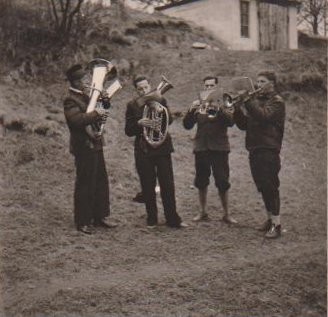 Bläserquartett um 1958 beim Osterweckruf Maier Leopold, Plötz Lorenz, Bärnfeind Walter und Spitzer Hermann