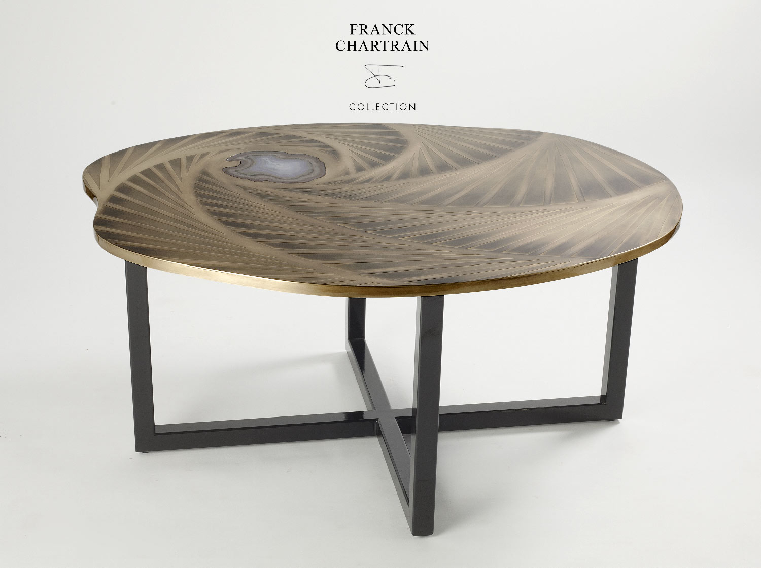 TOURBILLON COFFEE TABLE Bronze top, agate and black steel base