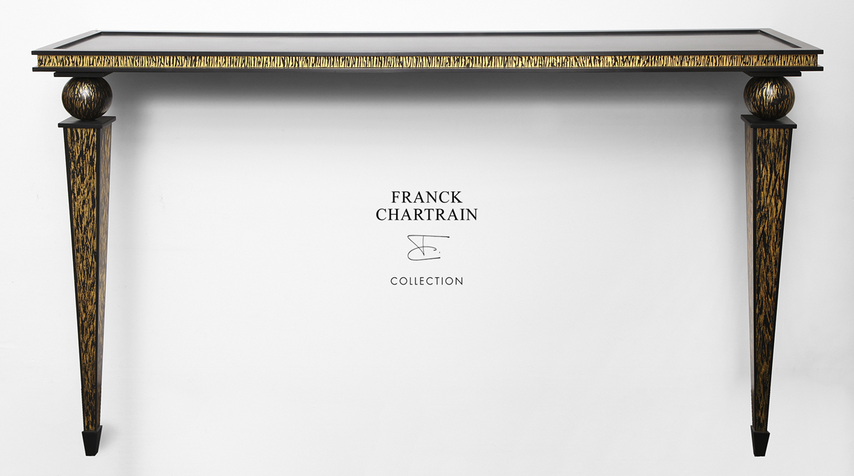 CONSOLE FLAMME Bronze, feuille d'or