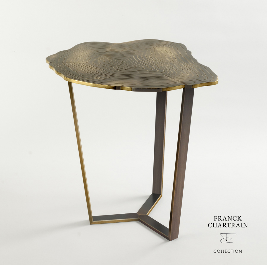 NARCISSUS SIDE TABLE Textured bronze, bronze base