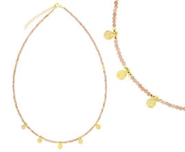 Sahpircollier mit goldenen Pyriten und silber-vergoldeten Plättchen