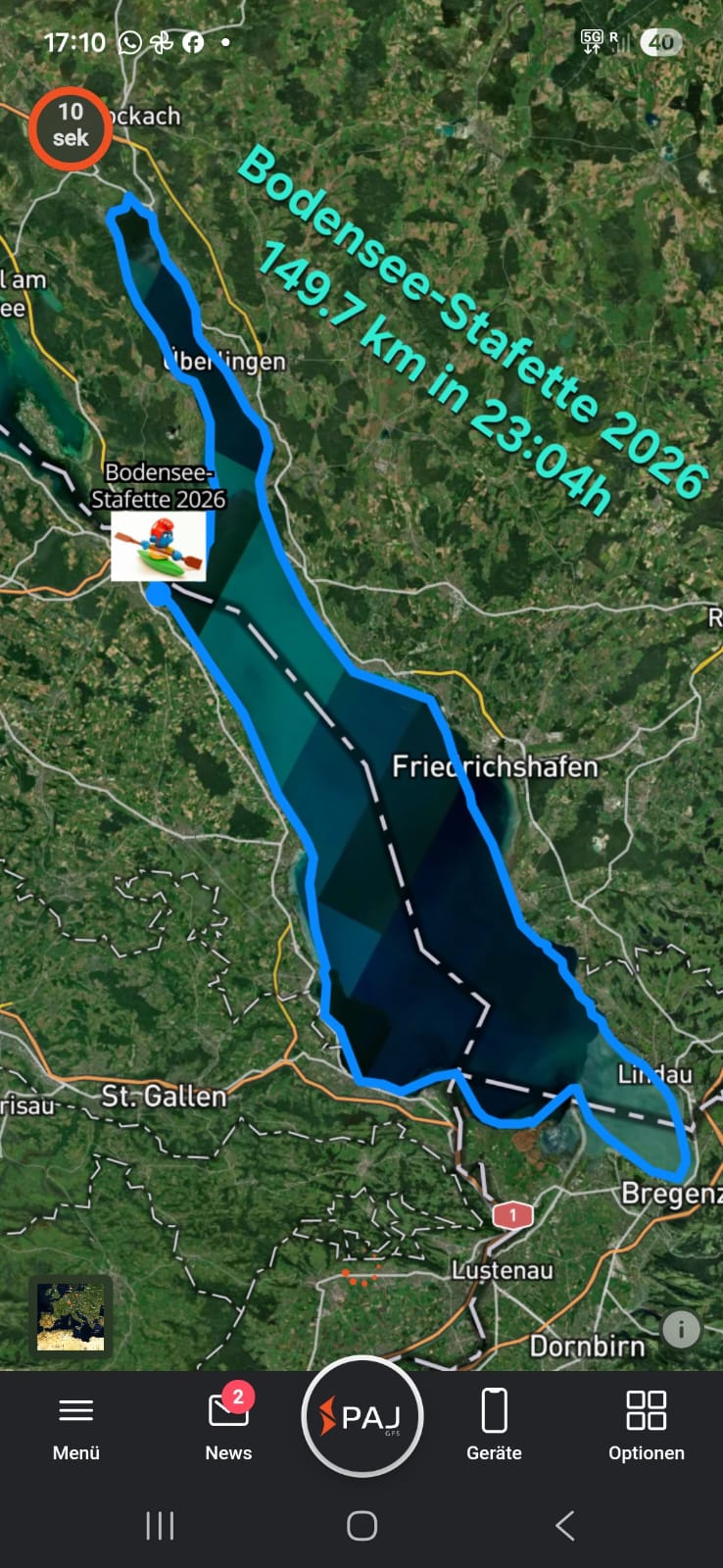 Die von Tracker aufgezeichnete Route der Bodensee-Umrundung (Foto: Thorsten Arp)