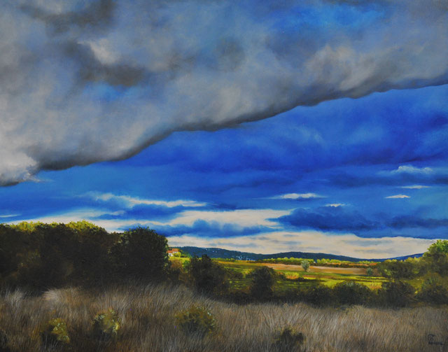 peinture-hyperrealisme-paysage-ciel-orage-vignes-campagne-uzes-roussel-meric