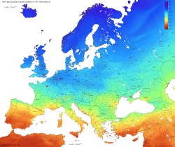 Solar Strahlungskarte Europa, optimal geneigte Fläche