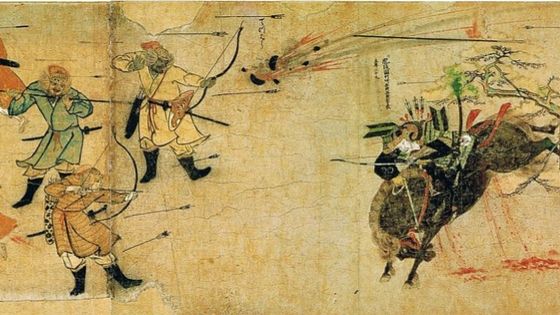 Bild: Alte Malerei, japanische Samurai wehren Mongolen ab, Geschichte von Matcha