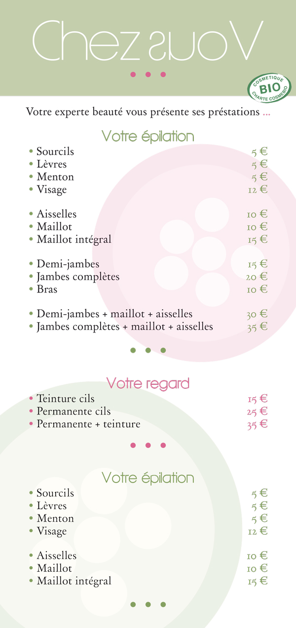 Tarifs pour la société "Chez Vous".