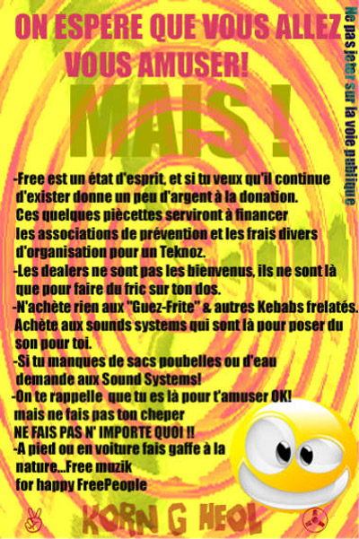 Flyer Avertissement du Korn'G'Heol Pour Teknoz 2006 Meucon Morbihan - Teknival Mythique de Bretagne Archives rave culture Dj KD.BZH - TROUDET Jean-Charles