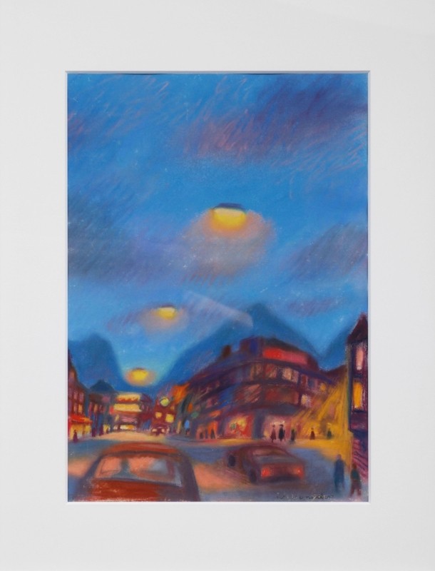 Stadt bei Nacht, Pastell auf Papier, 58 cm x 40 cm
