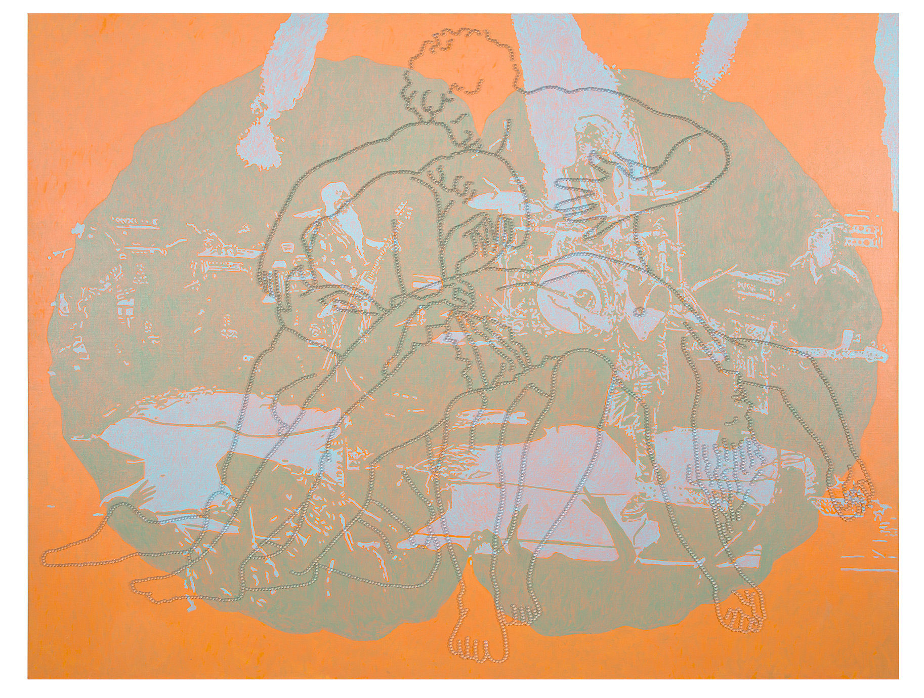 Apocalypse des Realen, 170 x 220 cm, Öl und Glaskugeln auf Leinwand, 2017