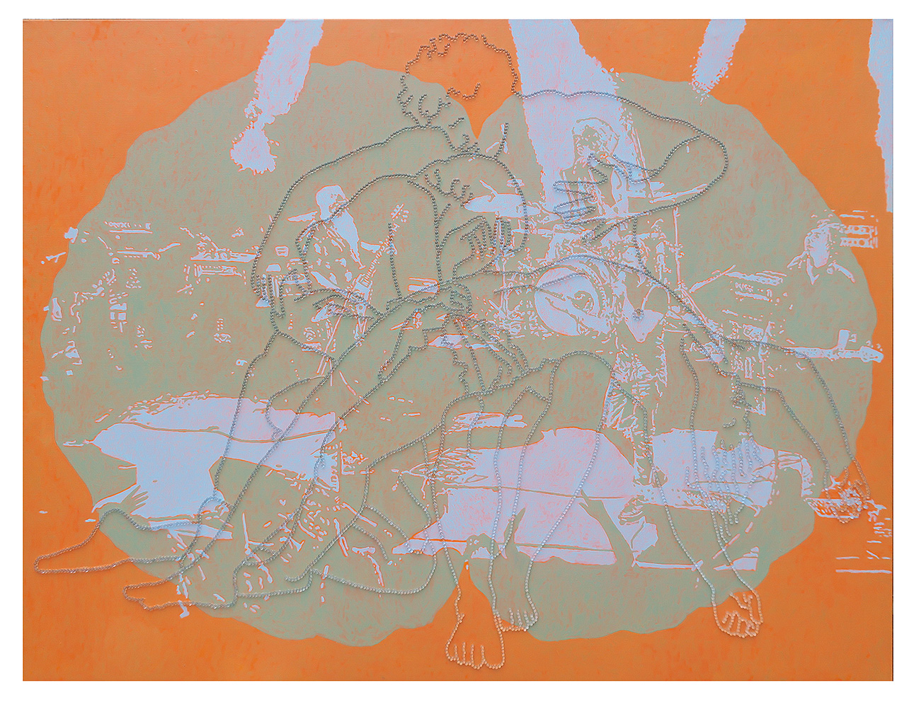 Apocalypse des Realen, 170 x 220 cm, Öl und Glaskugeln auf Leinwand, 2017