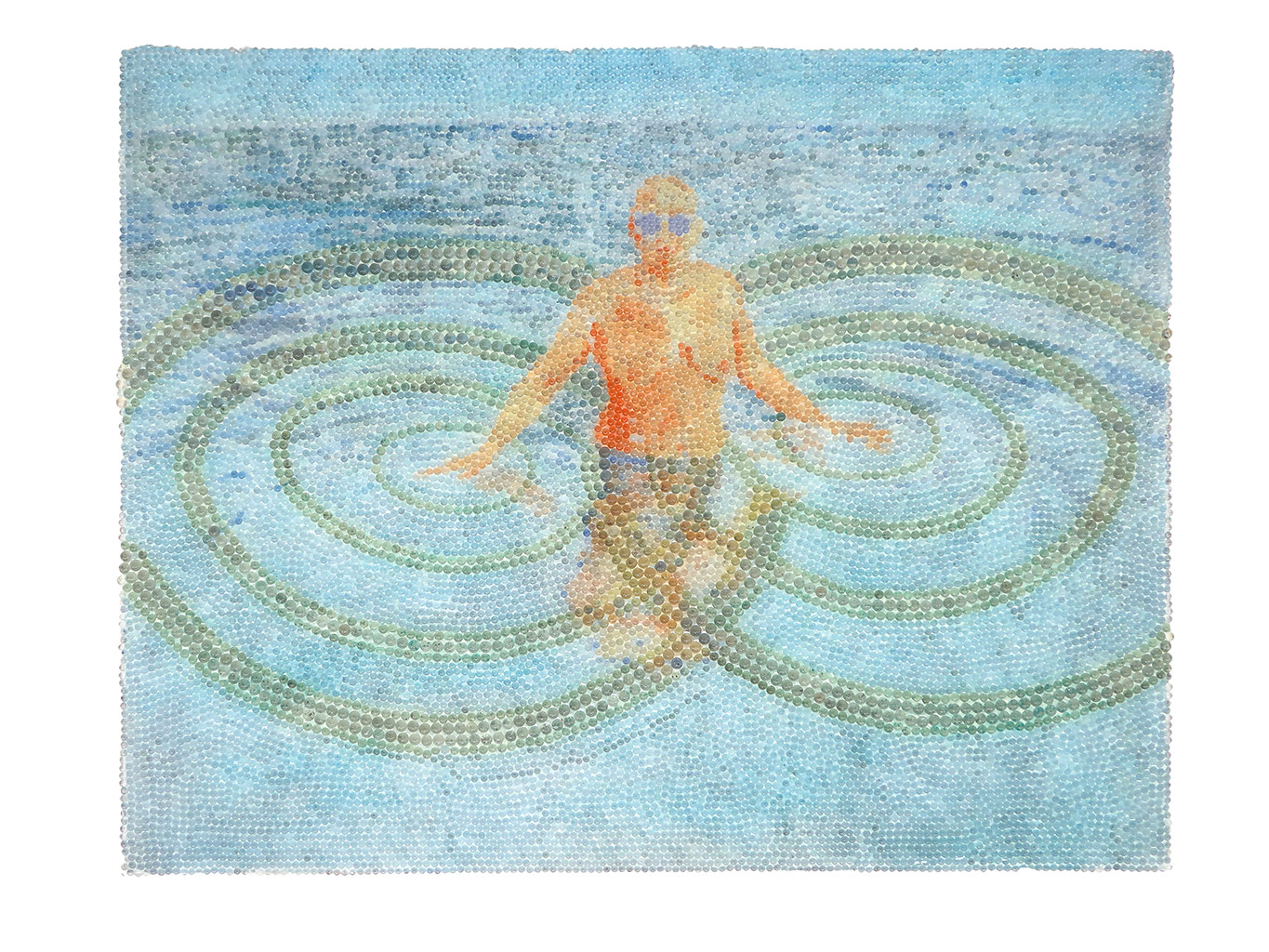 Sommersee, Glaskugeln, Plexiglas auf Öl, Leinwand und Holz, 2017, 80 x 100 cm
