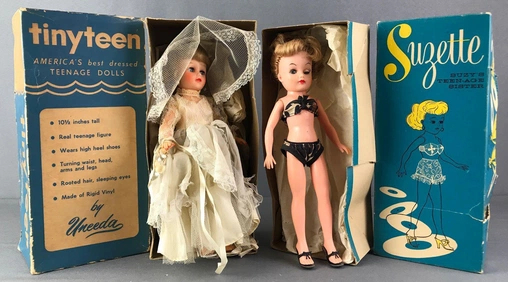 Tiny Teen doll by Unneda and Suzette doll by Uneeda for Grants department store. Source Pinterest.