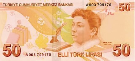 Fatma Aliye Topuz auf dem türkischen 50-Lira-Schein