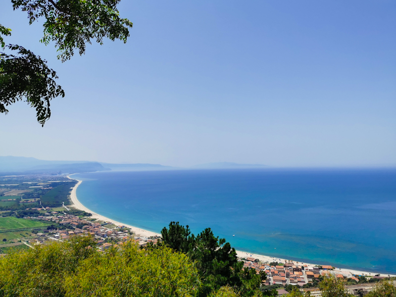 The view down the coast with Sicily visible on the horizon 