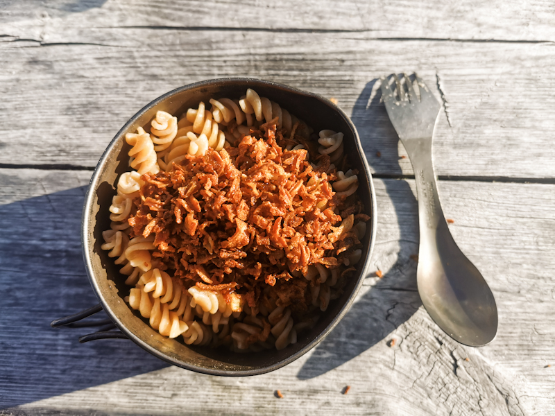 And dinner: pasta with fried onion 