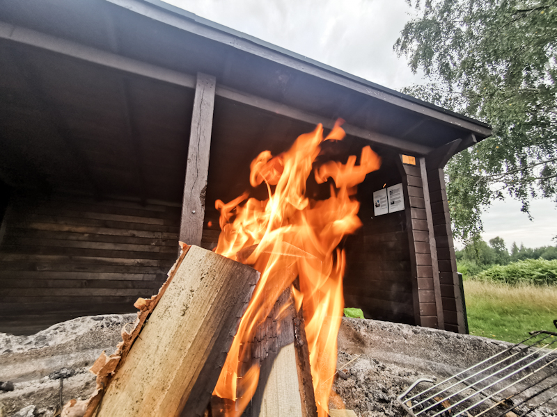 Fire going. A must when there's wood.