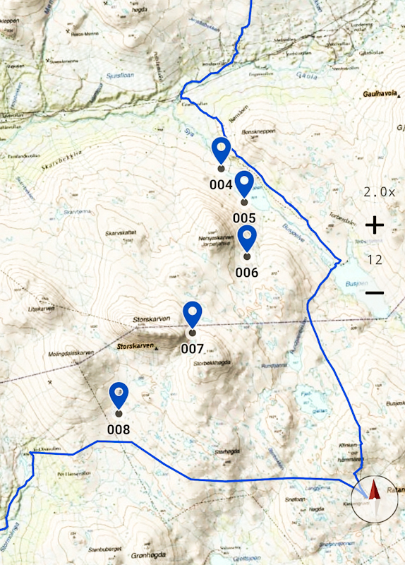 Blue line represents the wrong or pointless "official" E1 track. I added my own points according to the trail notes as it was often the case during the last couple of days.