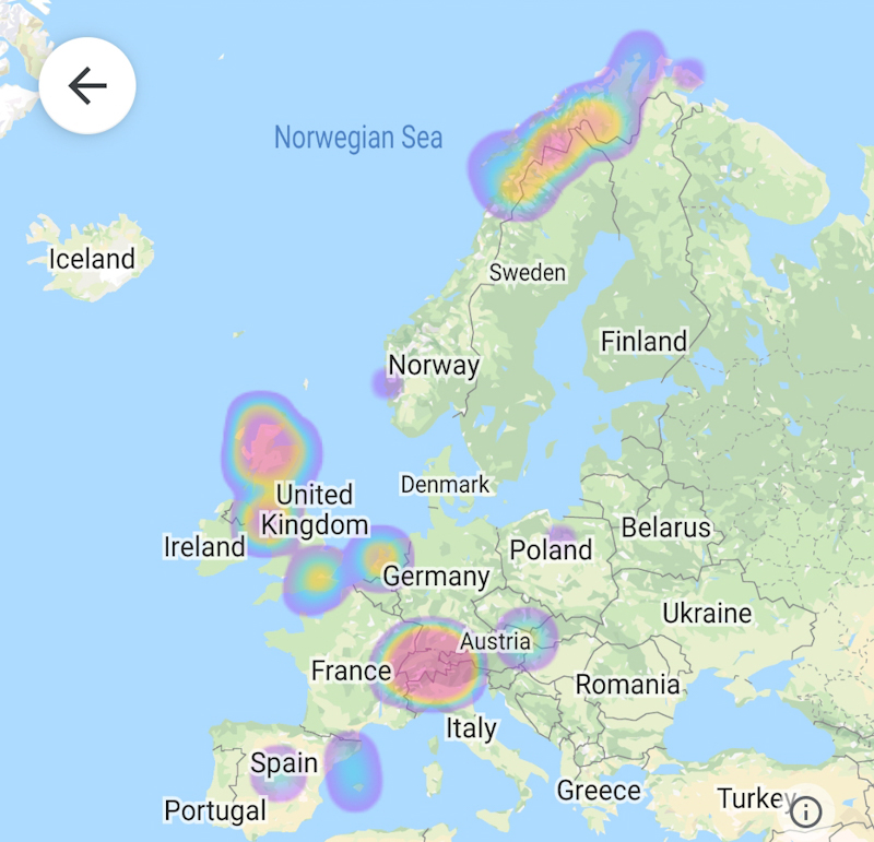 Some of my geotagged photos. Showing my progress in Scandinavia.