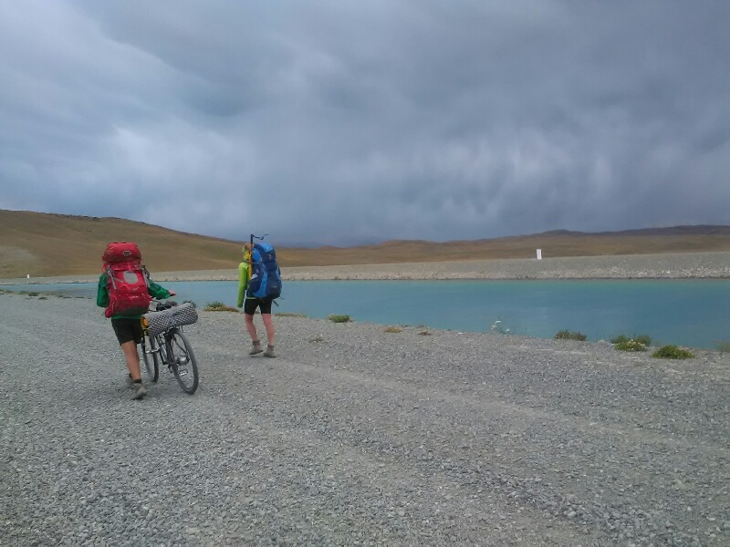 Amy and Karyn in front of some dark rain clouds