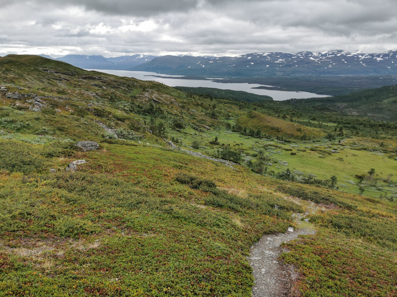 Descending town to the border. Abisko visible on the other side of the lake. 