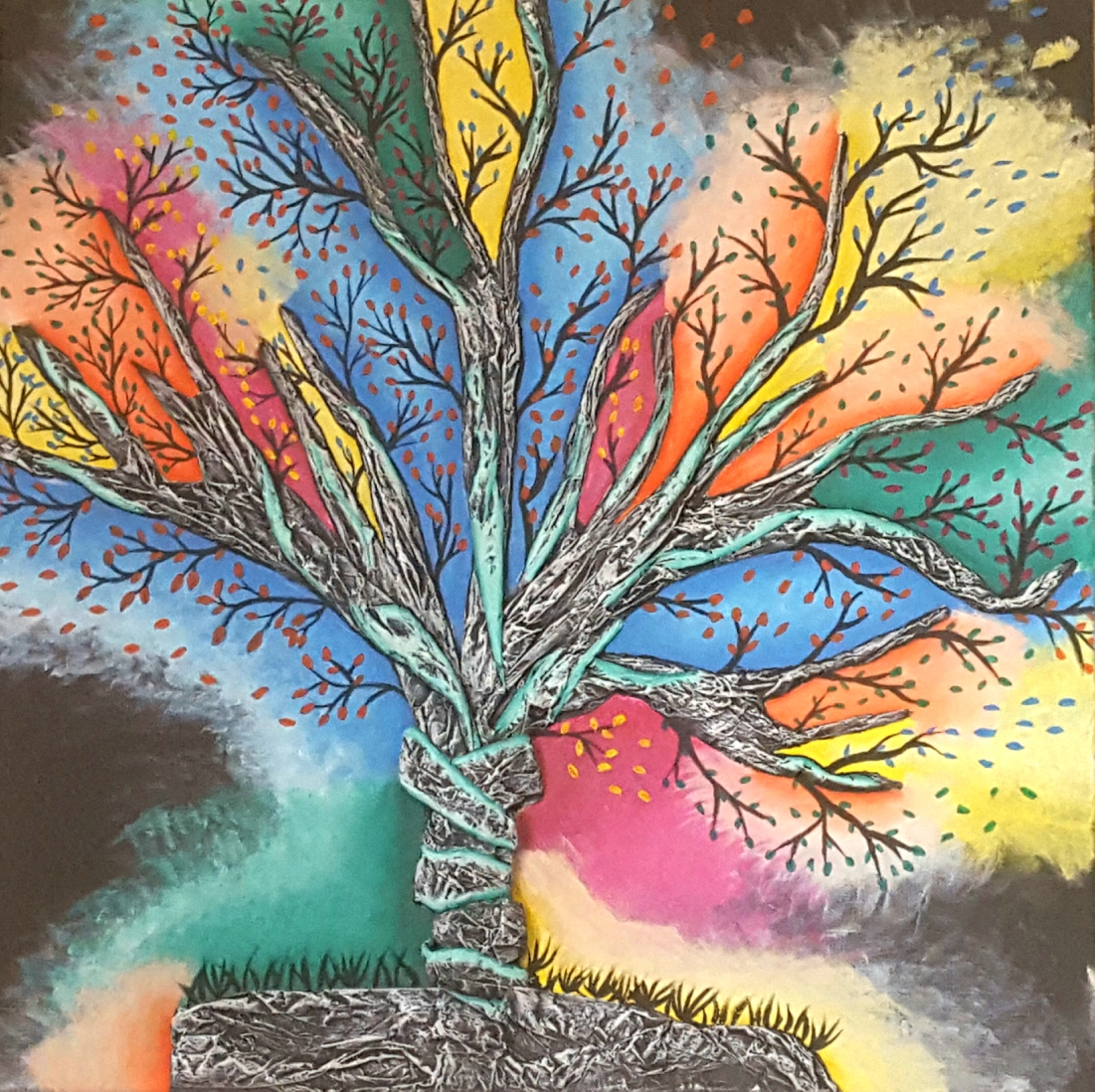 Twisted Tree | Manuela Mast | Brotpapier und Acryl auf Leinen