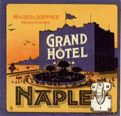 Etiquettes Hotels anciennes pour malle, valise - Mauser a doepfner proprietaires grand hotel naple