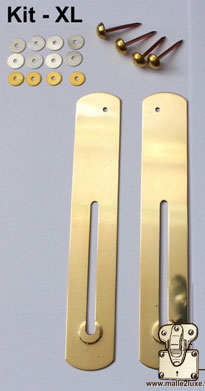 Solid brass lid stays for trunks, cases, and presentation boxes.