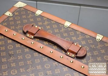 poignée cuir cousu main malle ancienne