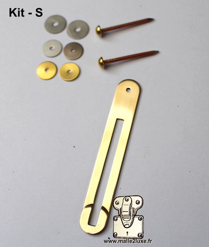 Solid brass lid stays for trunks, cases, and presentation boxes.