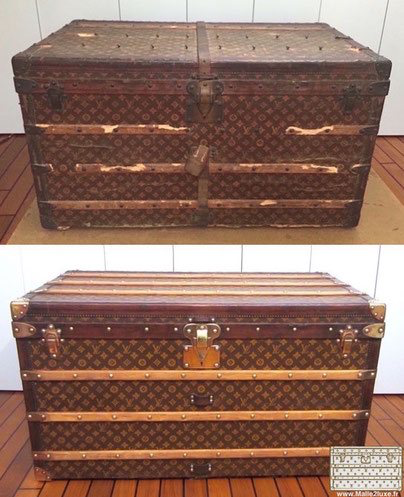 Restauration bois bagage ancien Goyard - Malle Louis Vuitton