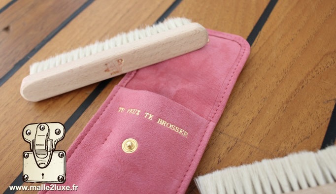 Brosse a main soie blanche entretien cuir, chévre velours.