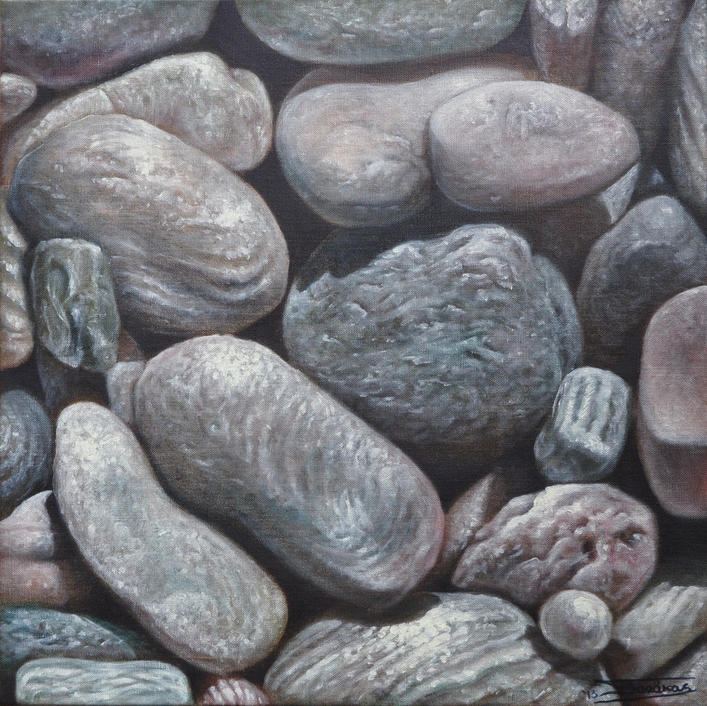  "Wet Pebbles #2" (50x50)cm, Huile sur lin brut (2013) - Collection privée