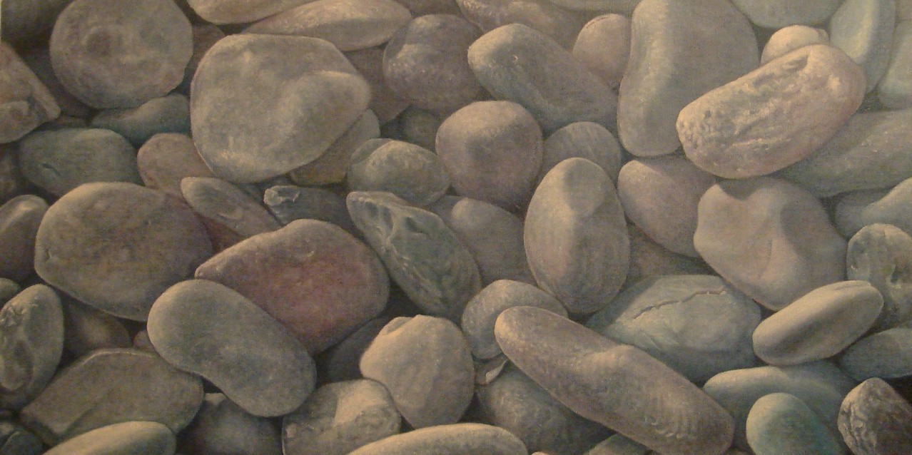  "Galets #0" (80x40)cm, Huile sur lin brut, Collection privée