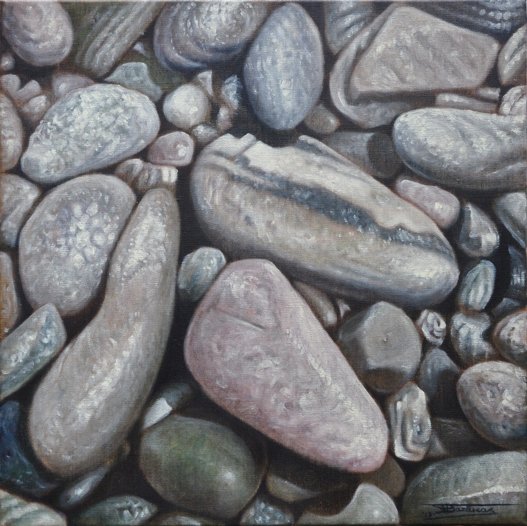  "Wet Pebbles #1" (50x50)cm, Huile sur lin brut (2013)