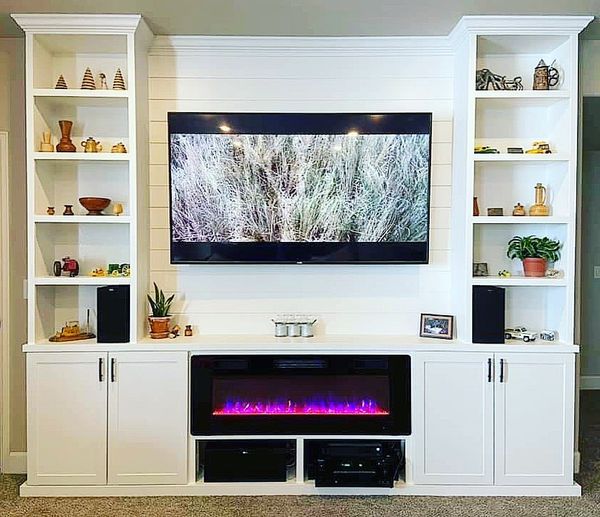 Media Wall with Built in Multi color electric fireplace with Heater