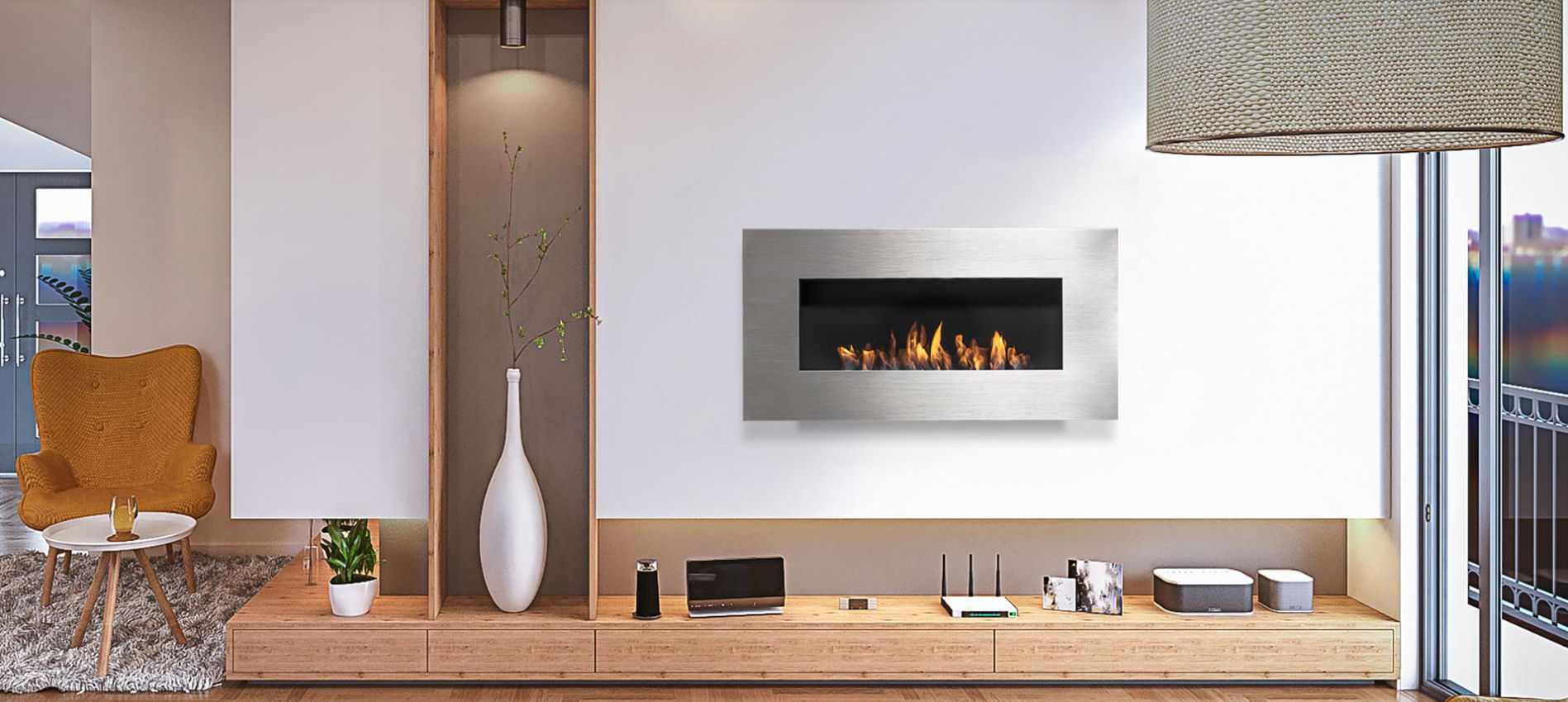 Wandkamin Nero 1150 Edelstahl