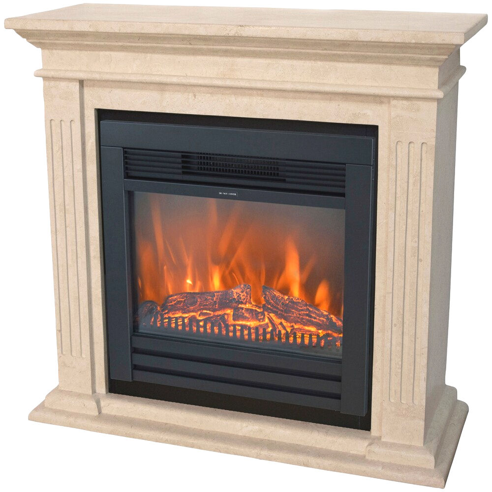 Kamin Cadiz F02 Fossilstein poliert mit Elektroeinsatz Lucius LED fire