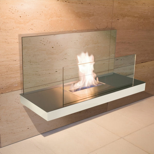 Wall Flame 2 Edelstahl, weißem Gehäuse mit klarer Glasrückwand 540d