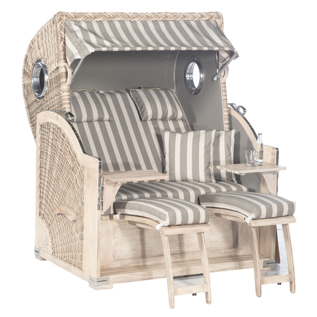 Strandkorb Rustikal 500 Plus Comfort smoke white antik-weiß Stoff 1251