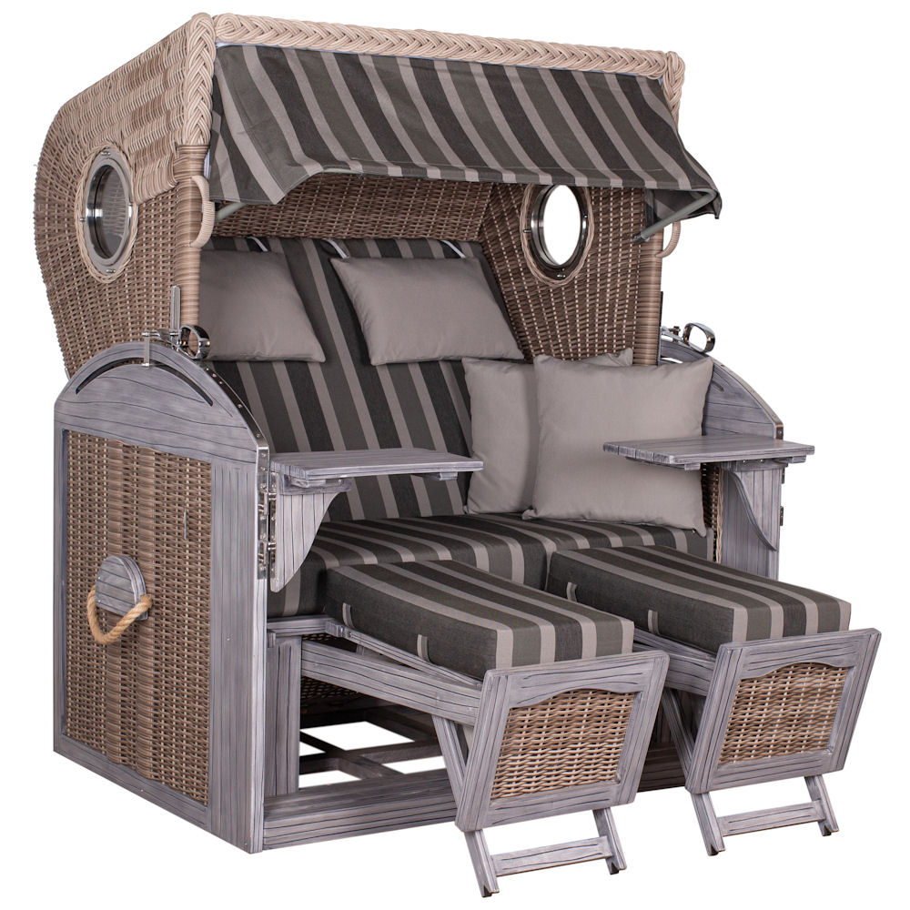 Stoff 492, Mahagoni in grey washed finish, PE-Geflecht in white kubu