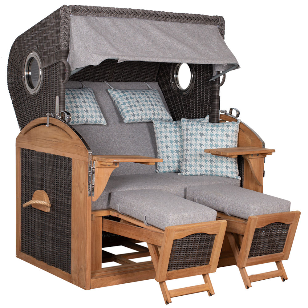 Stoff 165, Teak, PE-Geflecht in stone grey