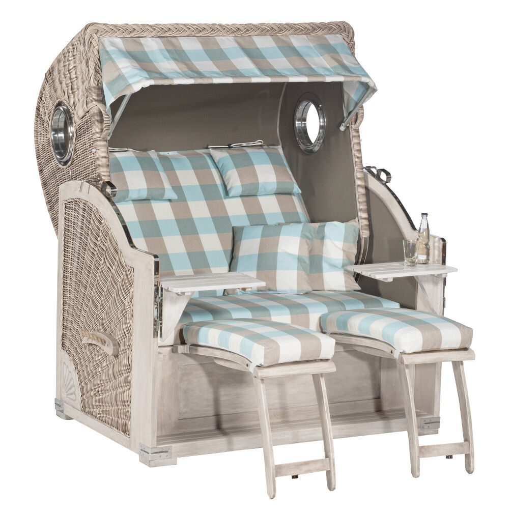 Strandkorb Rustikal 500 Plus Comfort smoke white antik-weiß Stoff 1212