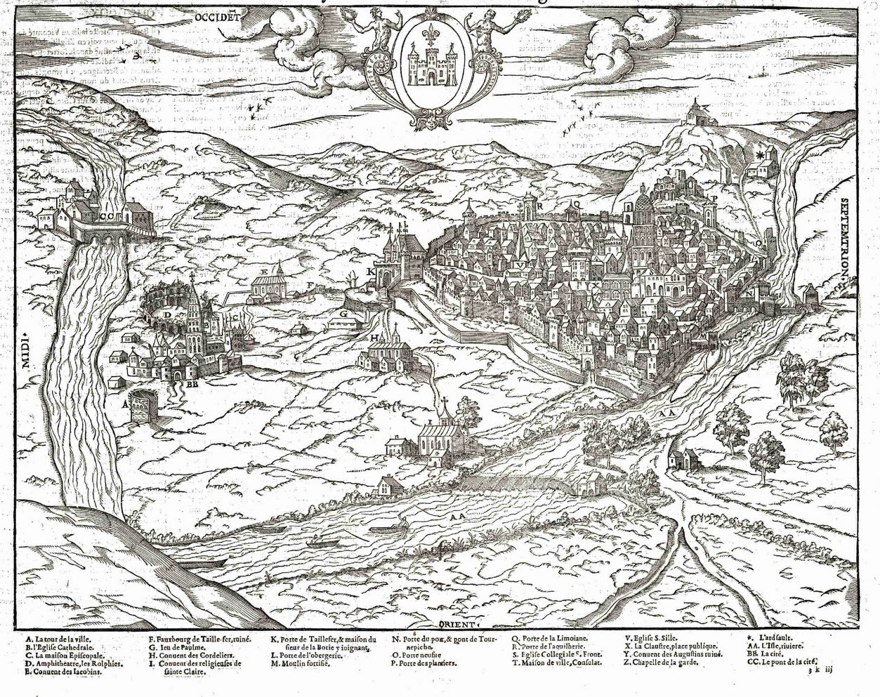 Périgueux: le "vrayPourtraict" de la ville de Périgueux, dessin de 1575, typolithographie par Auguste Dupont