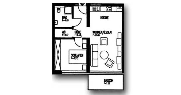 Zweiraumwohnung (52 m²) - mit Balkon zur Südseite