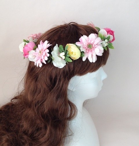 プルメリアブーケミックスカラーブルー花冠ホワイト花冠リストレット付き