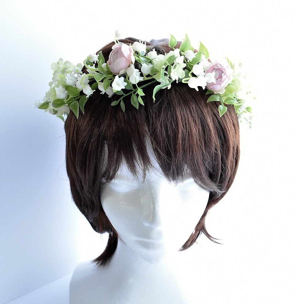 プルメリアブーケミックスカラーブルー花冠ホワイト花冠リストレット付き