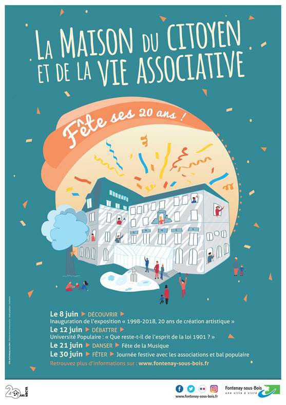 Exposition collective du 8 au 30 juin pour les 20 ans de la maison du citoyen et de la vie associative de Fontenay sous bois.