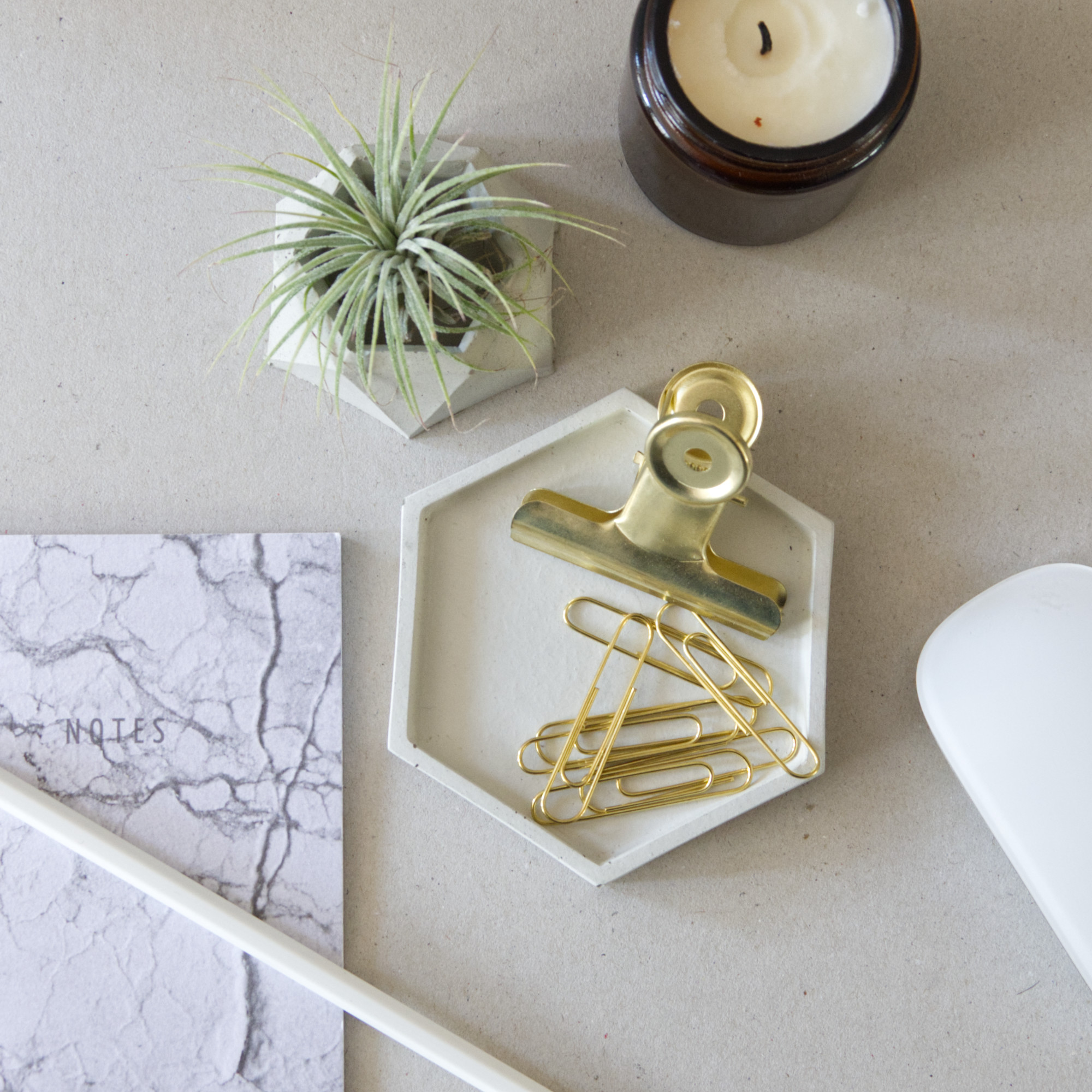 Concrete Hexagon Trinket Dish And Air Plant Holder Set, €19.50