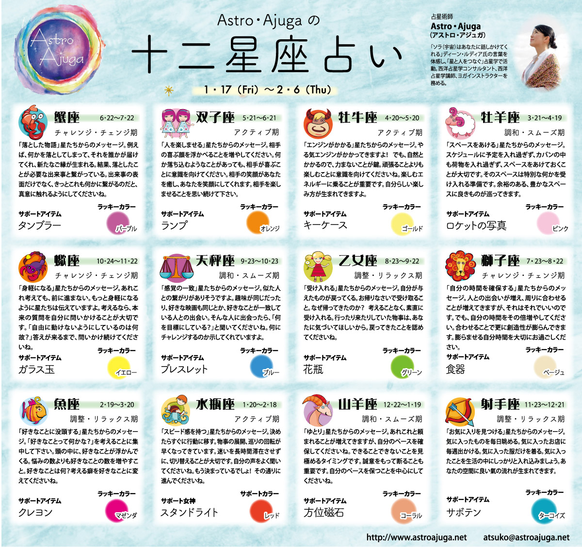 ベイスポ「１２星座占い」の連載（1月17日〜2月6日）